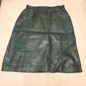Vintage Green Leather Skirt - 80s / 90s Leather Skirt - Excellent Condition